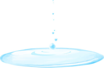 水彩で描いた水滴、水たまりのイラスト