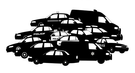 Silhouette of police cars and van in a group. © Efan