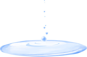 水彩で描いた水滴、水たまりのイラスト