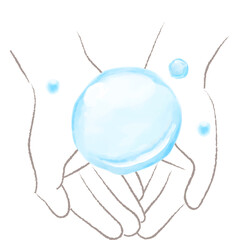 水彩で描いた水を包む手のイラスト