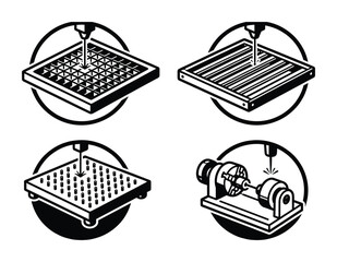 Simple flat black silhouette of cnc milling machine vector design icon set © GoDesigner