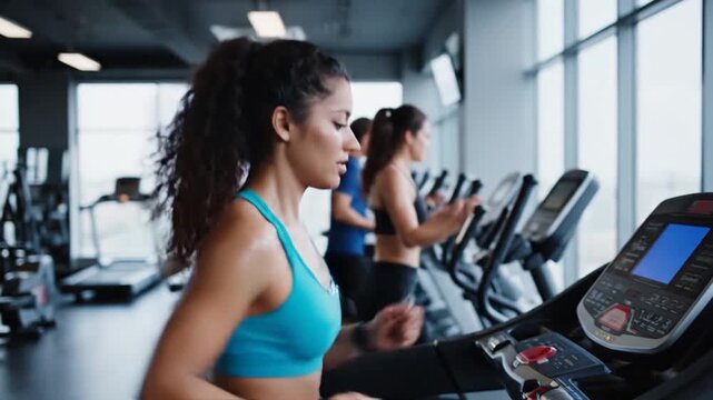 Womans Fitness Journey - Treadmill Workout at the Gym.
