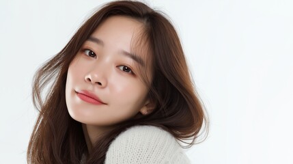 Obraz premium Portrait of beautiful young Korean woman with natural makeup and neat hair.