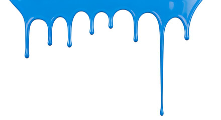 Fototapeta premium Vibrant blue paint is shown dripping down, creating an abstract and dynamic pattern against a clean white background.