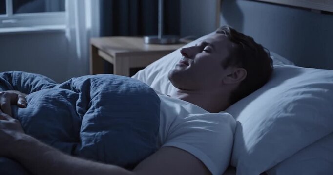 Man Sleeping Peacefully in Bed.
