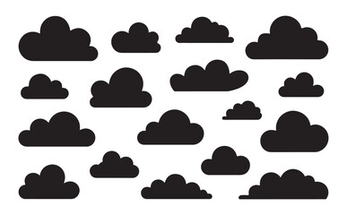 Obraz premium Set of black silhouette cloud elements for design isolated on white background