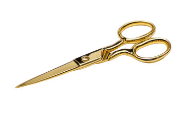 Gold Plated Scissors With Sharp Blades And Loop Handles On Black Background metallic shiny, Isolated On Transparent Background, Png Cut Out