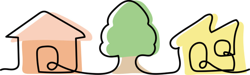 使いやすい街並みの線画イラスト