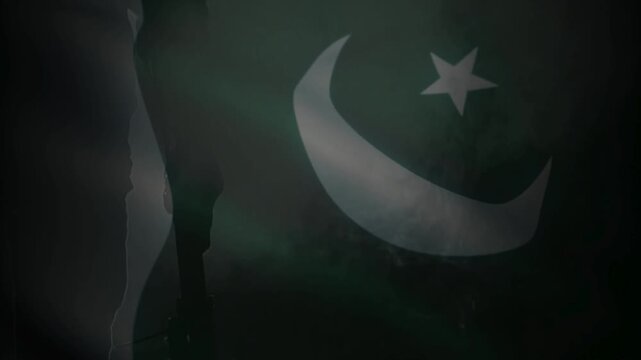 Pakistani military illustration. Pakistani Army with waving flag of Pakistan. Pakistani Soldier Illustration.