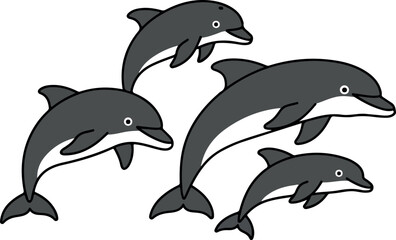Obraz premium Vector Graphic Of A Pod Of Dolphins Swimming Together On A White Background