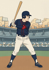 浮世絵スタイルの野球選手 全身ポートレート