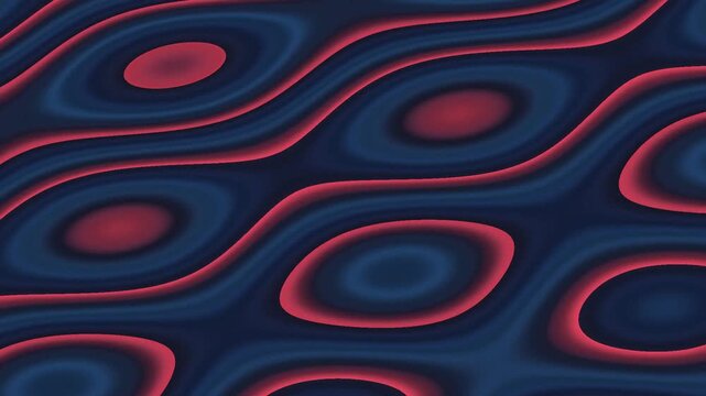 Abstract pattern of wavy lines and circular forms in deep blue and red tones