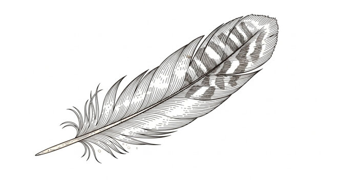 Detailed Feather Illustration Isolated on White Background.