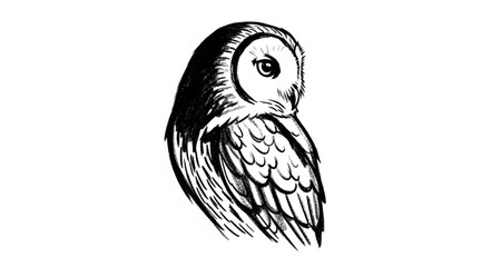 Detailed black and white illustration of a barn owl. © Ojo