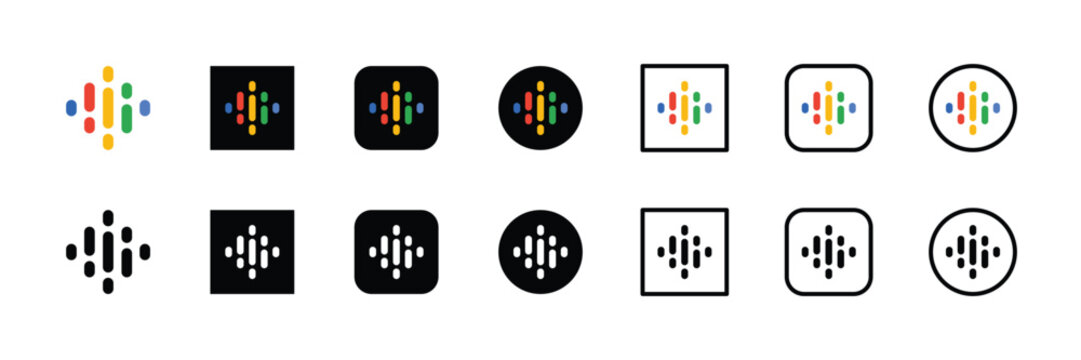 google podcast audio wave icon set in square and circle app button collection