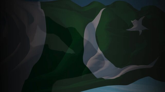 Pakistani military illustration. Pakistani Army with waving flag of India. Pakistani soldiers saluting in front of Pakistan Flag.