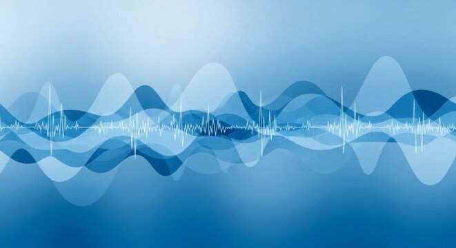 3D sound wave visualization reflecting in water with futuristic blue gradient background for audio technology concept perfect for World Hearing Day