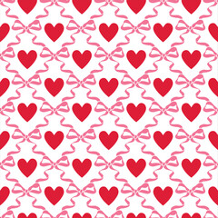 Seamless Valentine With Bow And Hearts On White Background