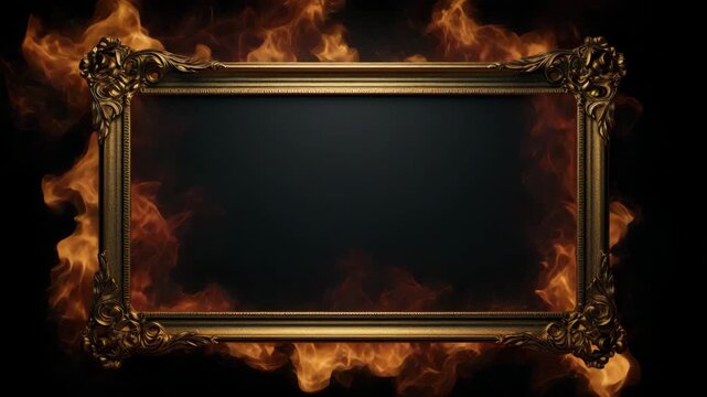 Burning fire frame on black background 