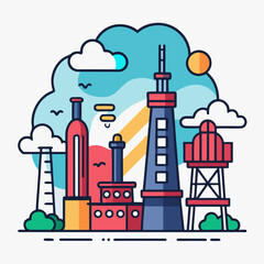Obraz premium Modern industrial power plants and towers illustration
