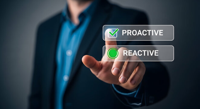 Businessman choosing proactive over reactive approach