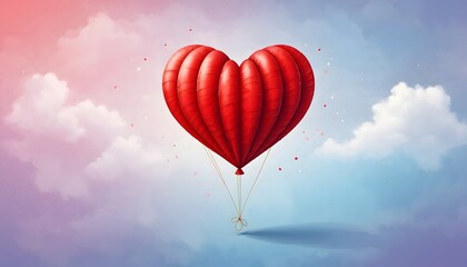 Obraz premium Romantic 3D illustration of a heart balloon among soft clouds