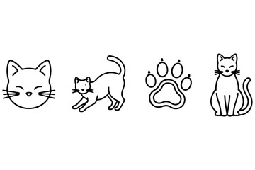 Obraz premium Cute Cat Icon Set: Face, Stretching, Paw Print, Sitting Animal Graphics