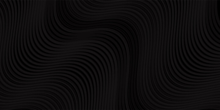 Set of abstract black, red, white curve wave lines stripes on dark background.  poster old