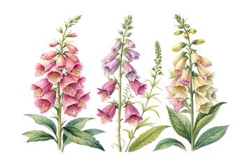 Watercolor Foxglove Flower Art, Elegant Botanical Illustration, vector isolated on white background © Tanvir Rana