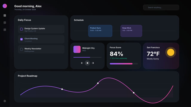 Modern Dark Mode Productivity Dashboard UI Design Interface