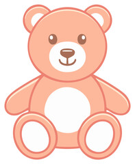 Obraz premium Cartoon peach-colored teddy bear sitting up isolated on white background, plush animal friend, vector clip art illustration