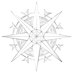 Fototapeta premium Intricate Compass Rose Eight Point Star Outline Geometric Design