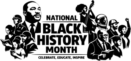 African-Americans history or black history month lettering with people silhouette on colorful background. Vector illustration

