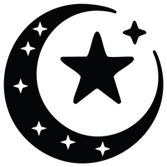 Crescent Moon and Star Silhouette Symbol of Islam and Night Sky Celestial Body