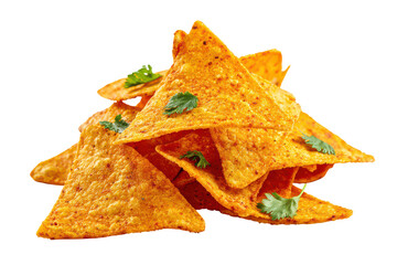Naklejka premium A plate of nachos topped with chili and cilantro, isolated on transparent background