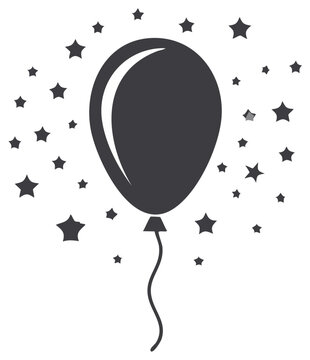 Silhouette balloon and starburst, celebratory party graphic element.