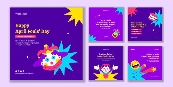 Flat Cartoon Hand Drawn Template Social Media Post For Happy April Fools Day Illustration