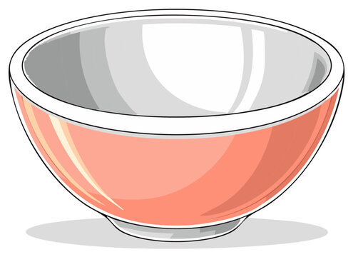 Empty coral ceramic bowl kitchenware isolated with subtle shadow for food preparation or serving