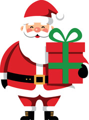 Flat Design Santa Claus Holding Gift Festive Red Green Outfit Isolated Icon
