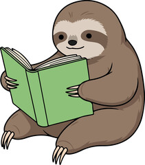Naklejka premium Cute Sloth Reading a Book Minimal Illustration