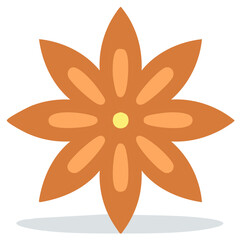 Graphic illustration of star anise, star shaped spice, warm brown tones against a white backdrop