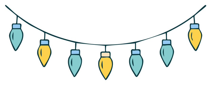 Decorative lights strung across illustration. Colorful lighting graphic design for web, print, or festive decoration element.