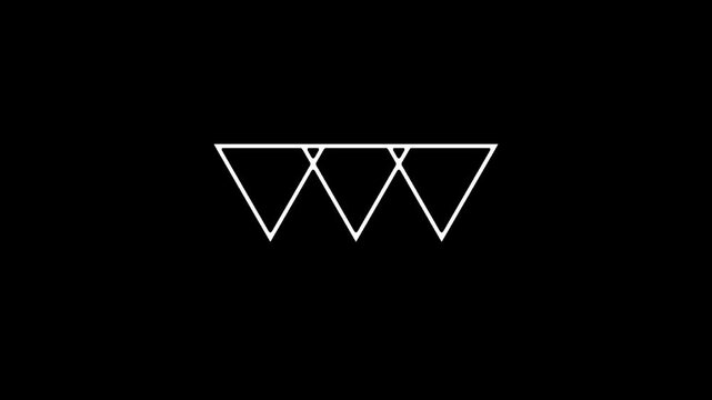 Minimalist abstract illustration featuring three interconnected white triangle outlines arranged in a dynamic, modern W-shape on a solid black background, conveying simplicity and geometric elegance