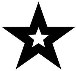 Bold black star containing smaller white star shape, a symbolic icon of excellence and a vector graphic for graphic design.