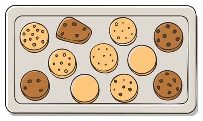 Fototapeta premium Assorted Cookies on a Baking Sheet, Cartoon Style