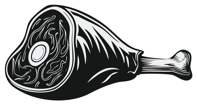 Retro vector illustration of a roasted ham hock depicting savory meat texture and delicious cooking, a traditional dish