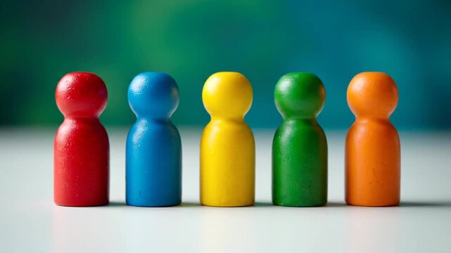 Colorful pawns team concept on soft background.