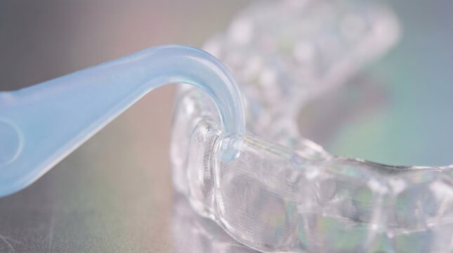 Removing clear dental aligner with blue tool