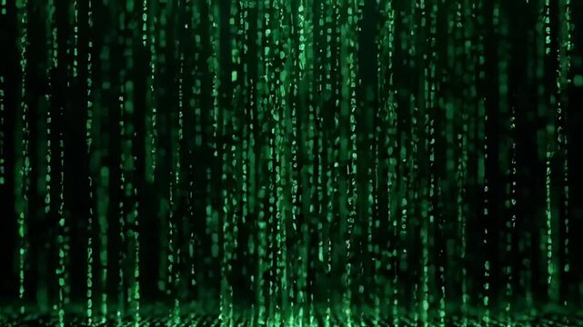 Dynamic green code streaming down against dark background