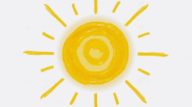 A bright yellow sun with radiating lines drawn on a white background.